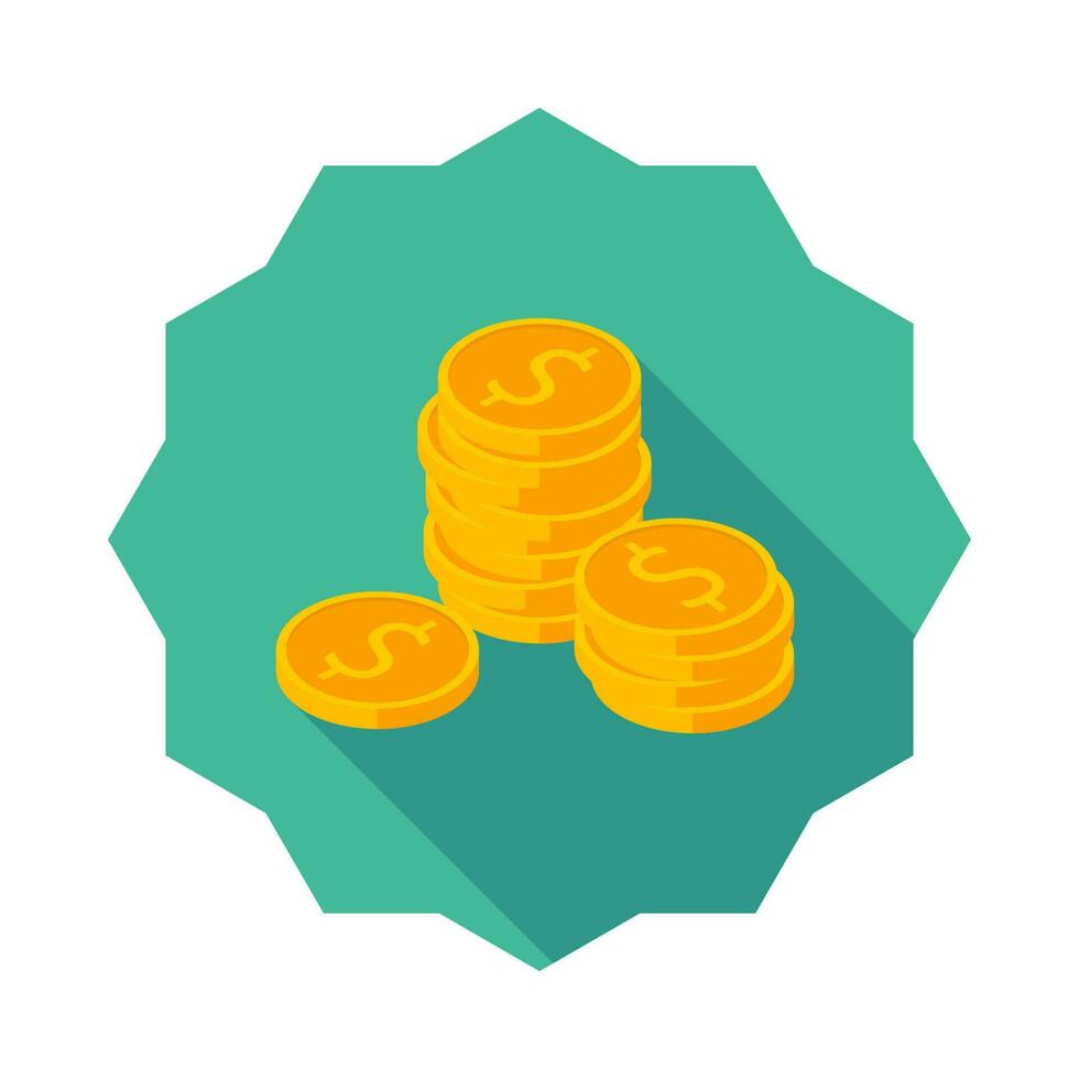 Gold coins stack icon vector isometric. Flat style vector illustration.