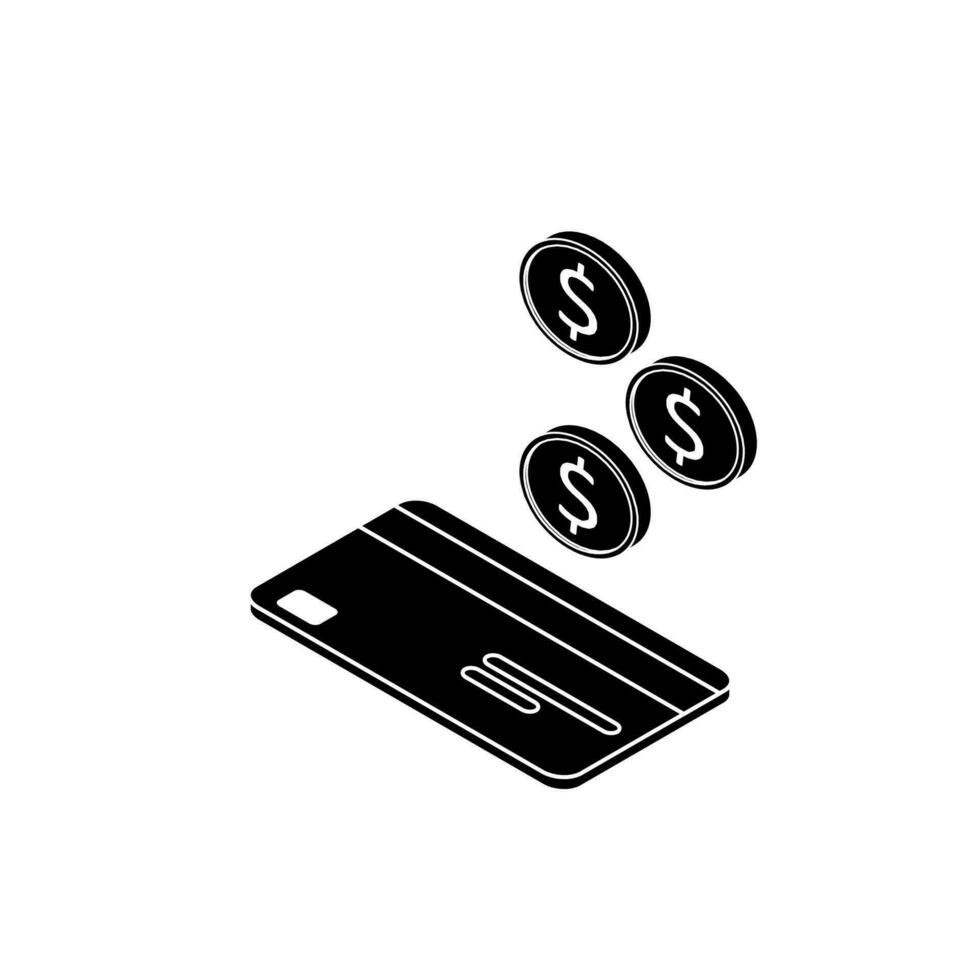 Cash get a bank card left view - White Outline icon vector isometric. Cashback service and online money refund. Concept of transfer money, e-commerce. Flat style vector illustration.