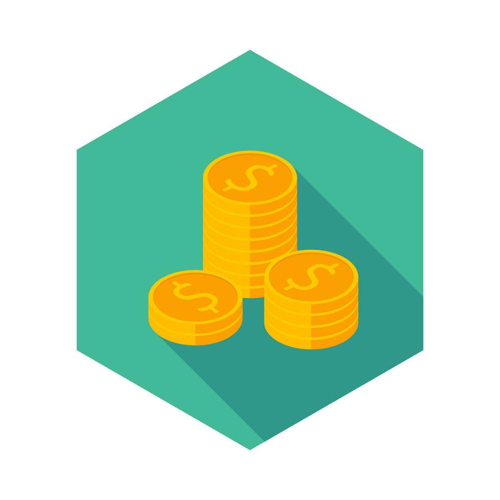 Gold coins stack icon vector isometric. Flat style vector illustration.