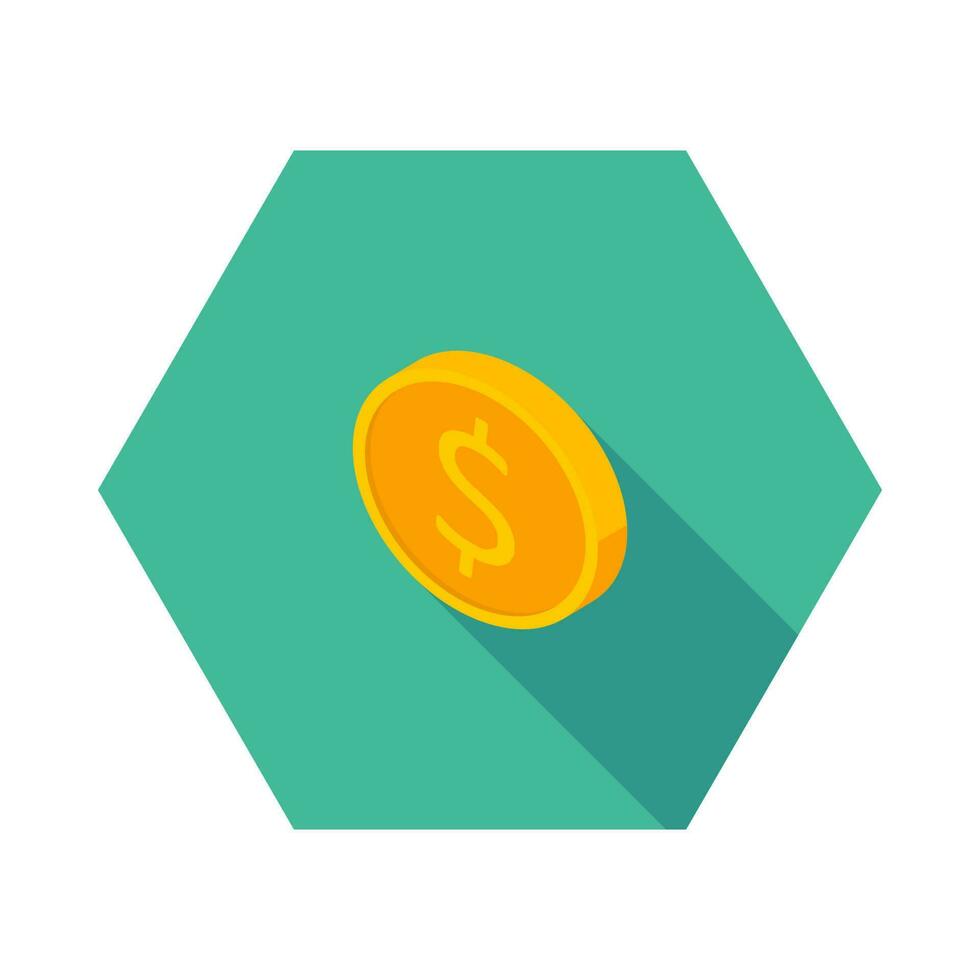 Gold coin left view icon vector isometric. Flat style vector illustration.