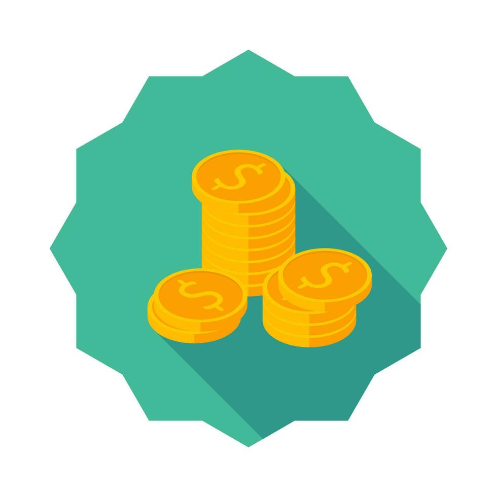 Gold coins stack icon vector isometric. Flat style vector illustration.