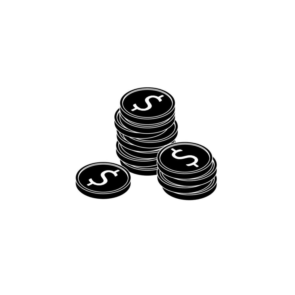 Gold coins stack White Outline icon vector isometric. Flat style vector illustration.