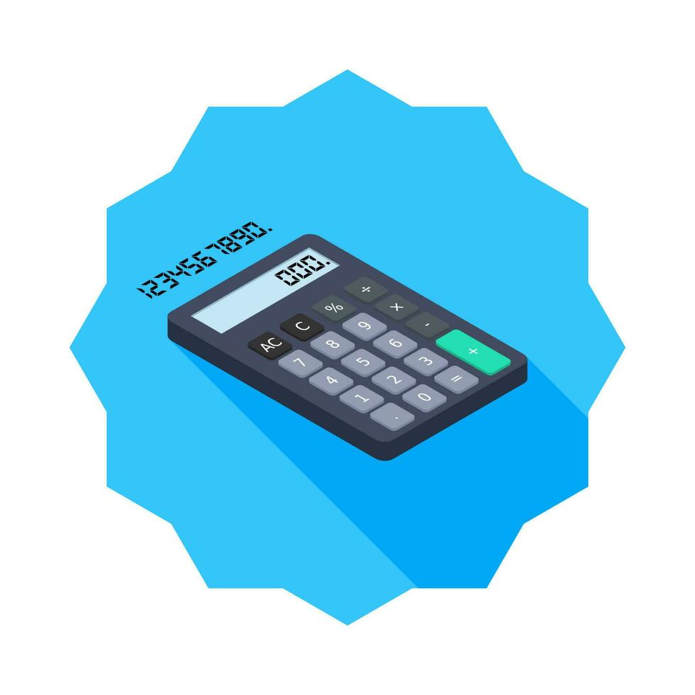 Calculator and Digital number right view icon vector isometric. Flat style vector illustration.