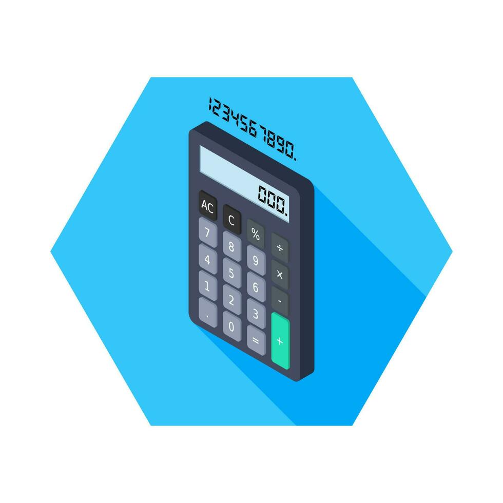 Calculator and Digital number left view icon vector isometric. Flat style vector illustration.