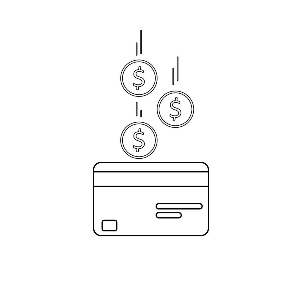 Cash get a bank card - Black Outline icon vector isolated. Cashback service and online money refund. Concept of transfer money, e-commerce, saving account.