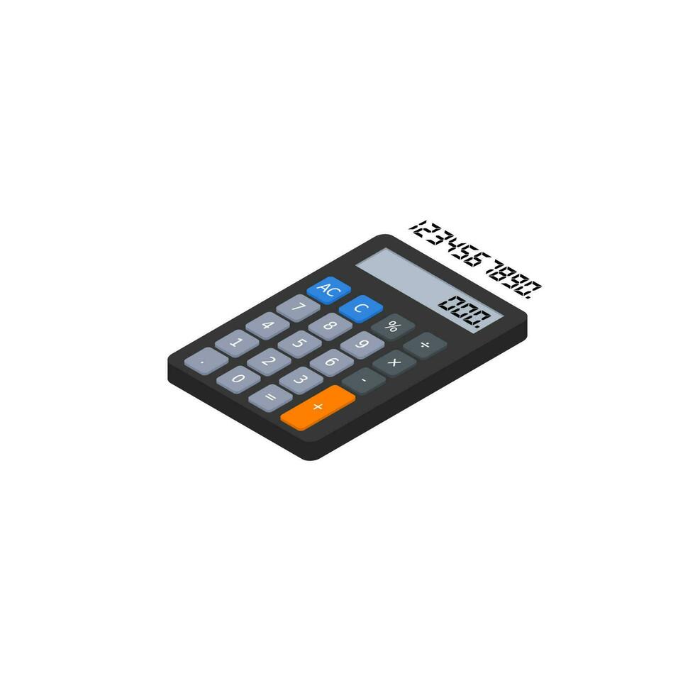 Calculator and Digital number left view White Background icon vector isometric. Flat style vector illustration.