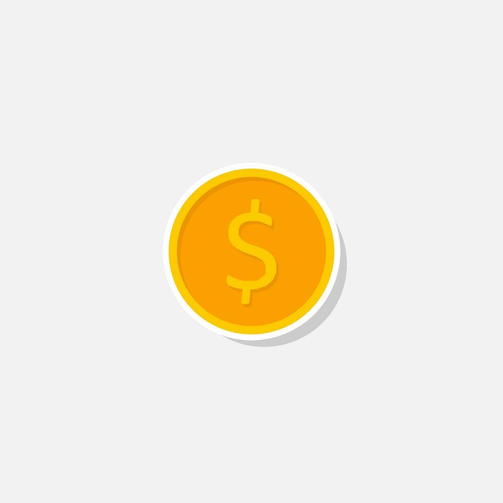 Gold coin White Stroke and Shadow icon vector isolated. Flat style vector illustration.