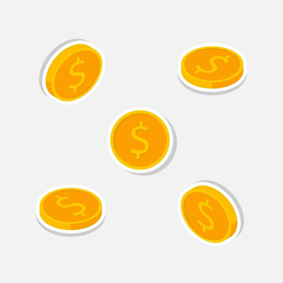 Gold coin Isometric and Flat - White Stroke and Shadow icon vector. Flat style vector illustration.