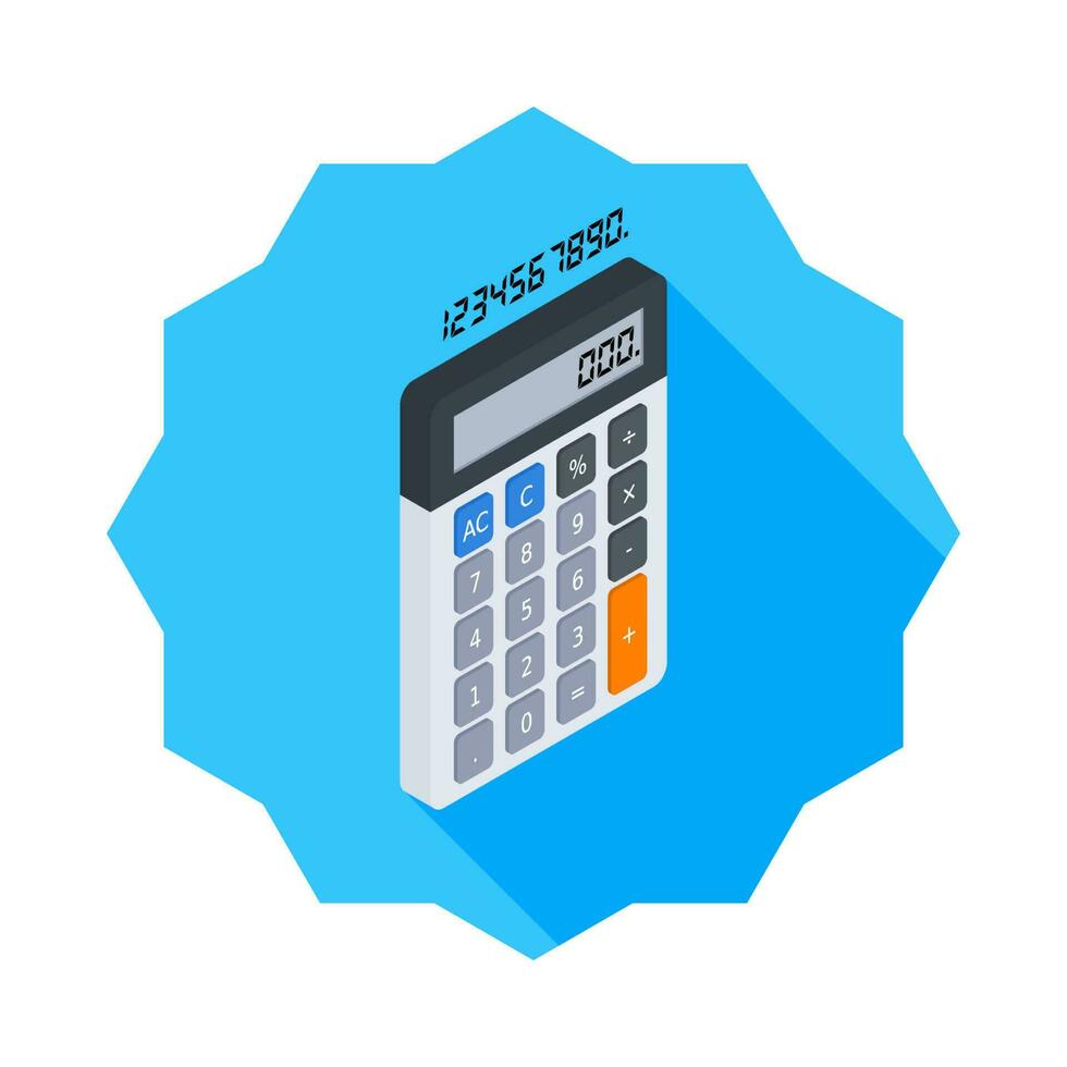 Calculator and Digital number right view icon vector isometric. Flat style vector illustration.