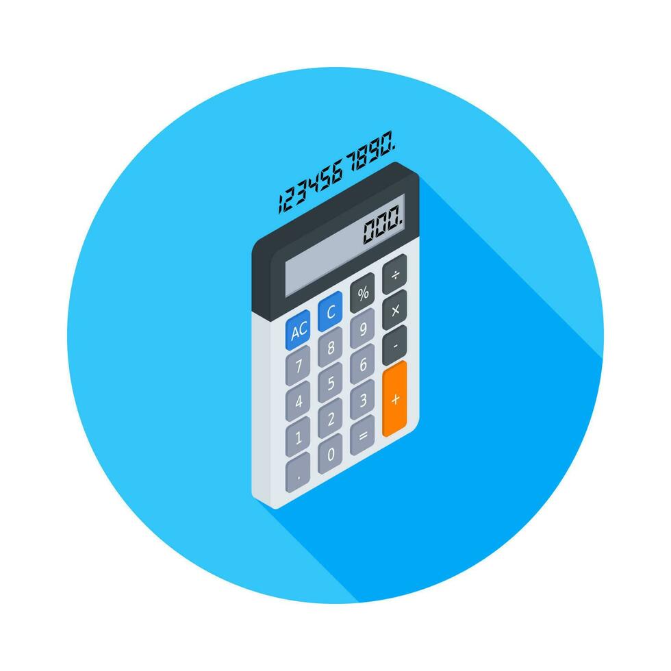 Calculator and Digital number right view icon vector isometric. Flat style vector illustration.