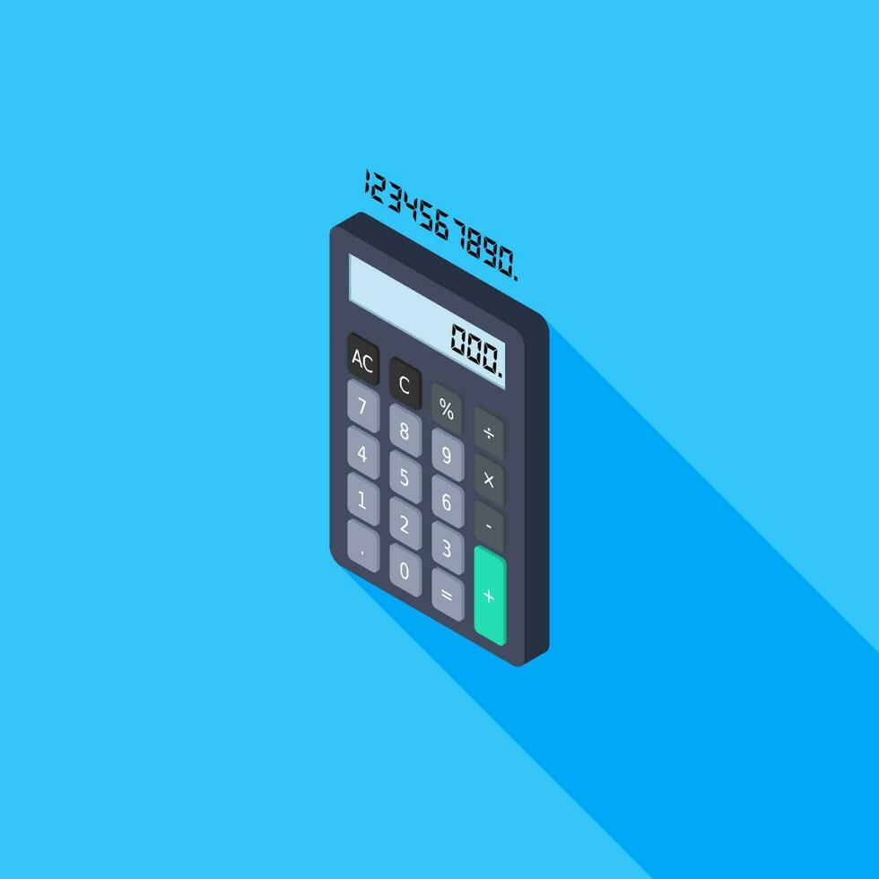Calculator and Digital number left view icon vector isometric. Flat style vector illustration.