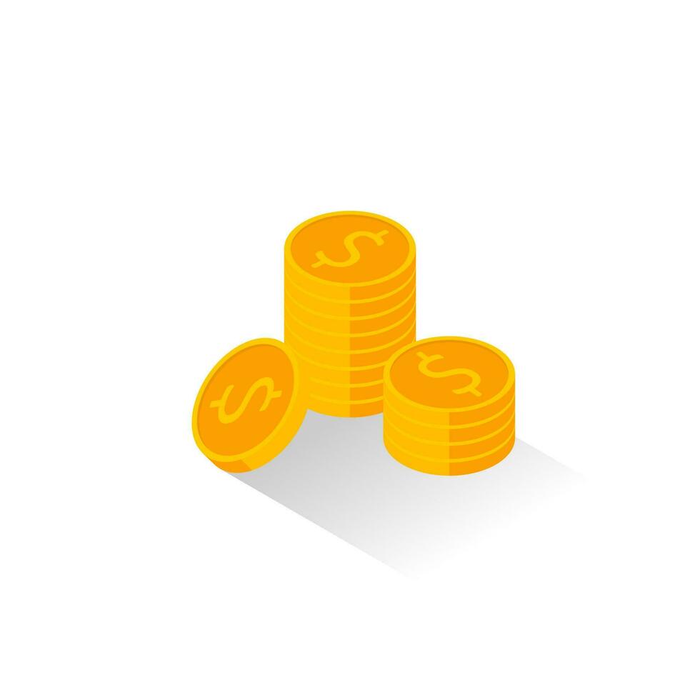 Gold coins stack Shadow icon vector isometric. Flat style vector illustration.