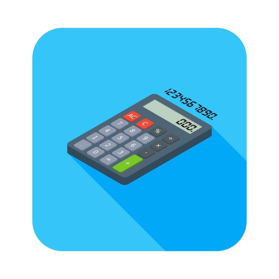 Calculator and Digital number left view icon vector isometric. Flat style vector illustration.