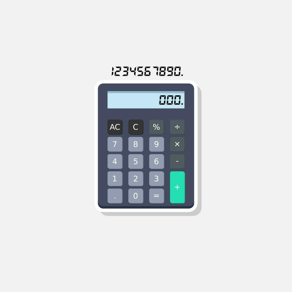 Calculator and Digital number White Stroke and Shadow icon vector isolated. Flat style vector illustration.