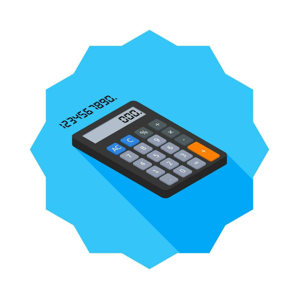 Calculator and Digital number right view icon vector isometric. Flat style vector illustration.