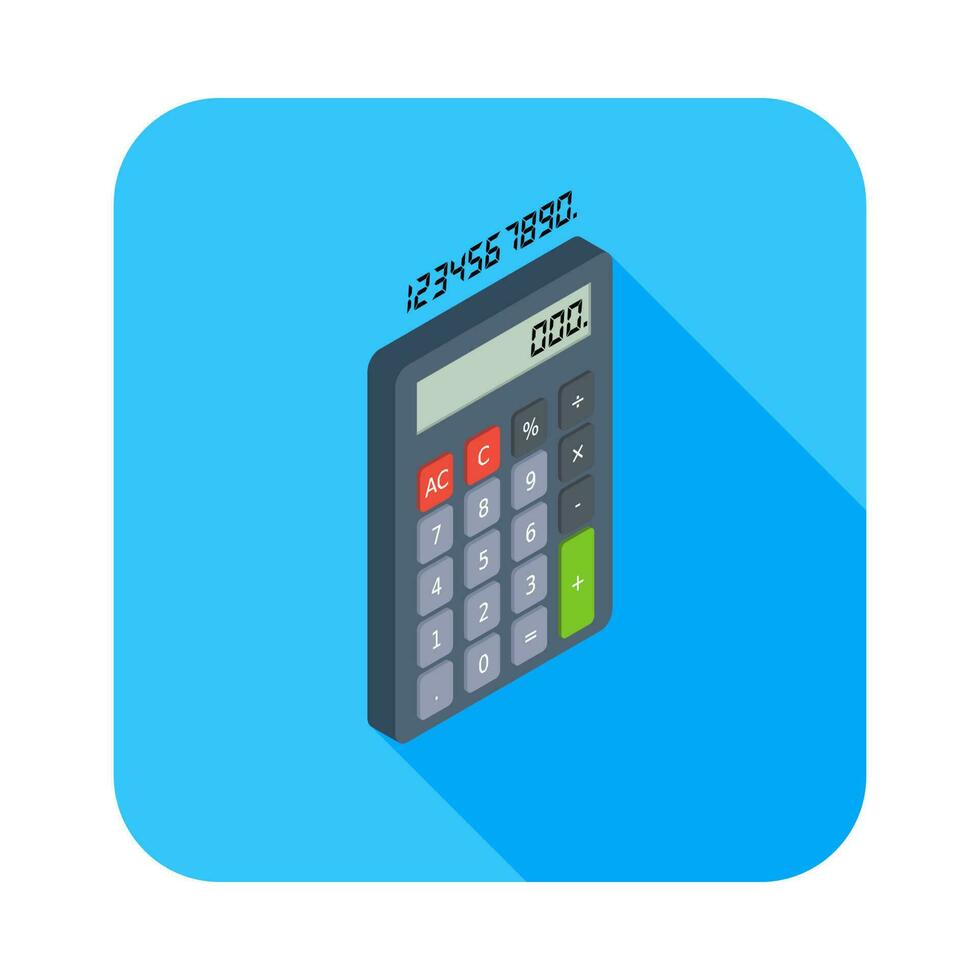 Calculator and Digital number right view icon vector isometric. Flat style vector illustration.