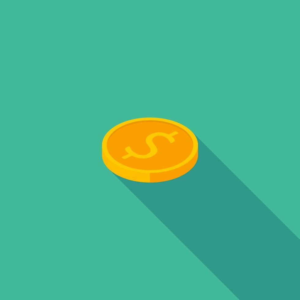 Gold coin left view icon vector isometric. Flat style vector illustration.