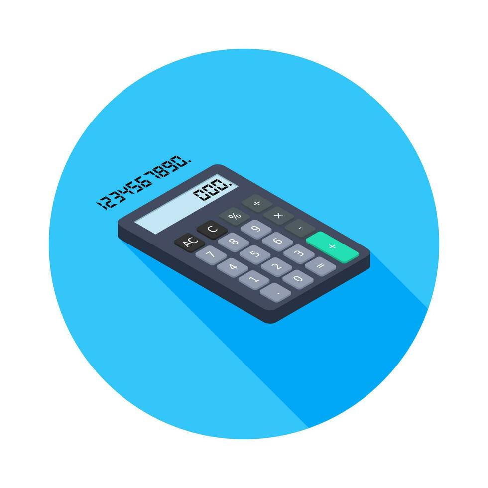 Calculator and Digital number right view icon vector isometric. Flat style vector illustration.