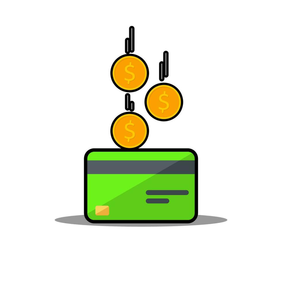 Cash get a bank card Green - Black Stroke with Shadow icon vector isolated. Cashback service and online money refund. Concept of transfer money, e-commerce, saving account.