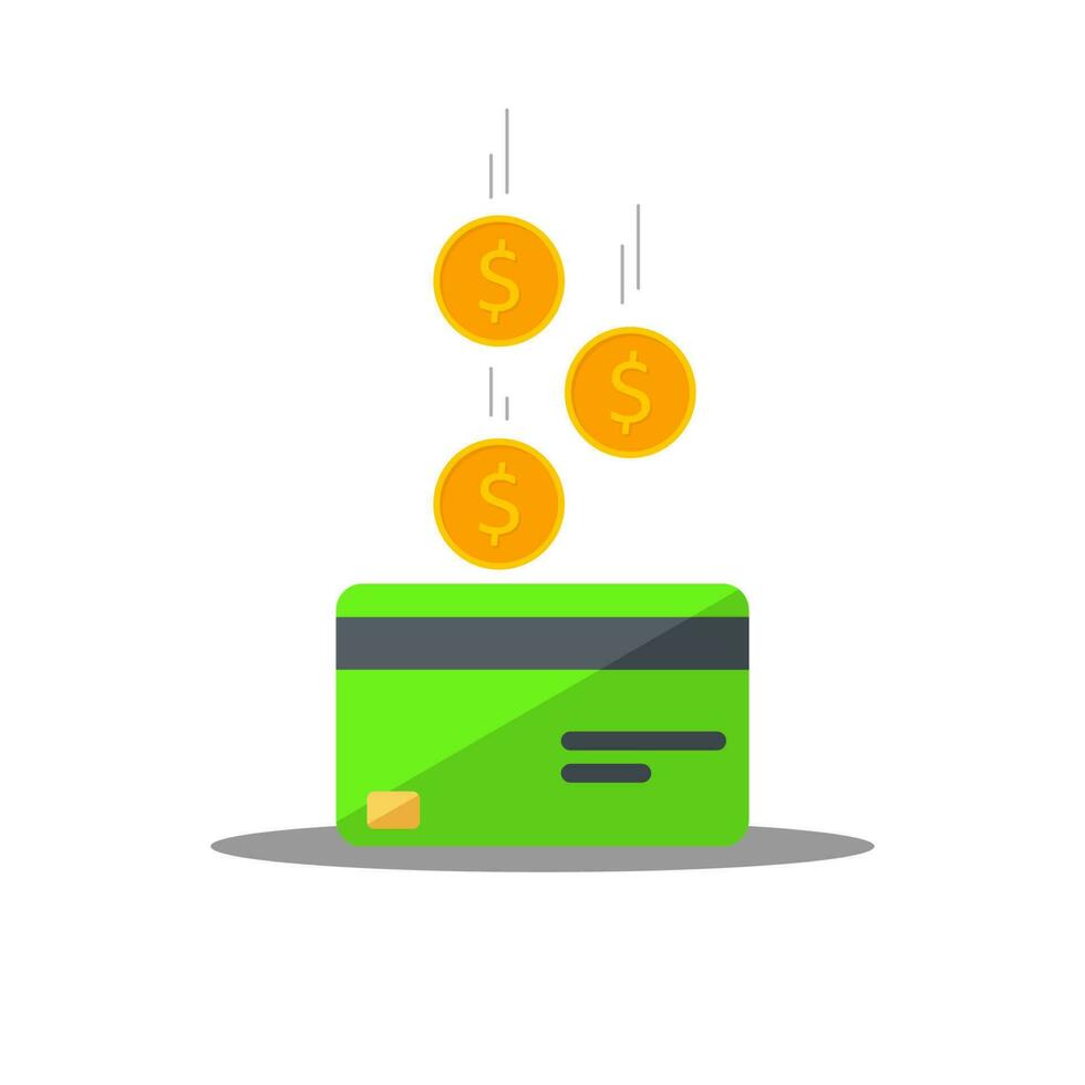 Cash get a bank card Green - Shadow icon vector isolated. Cashback service and online money refund. Concept of transfer money, e-commerce, saving account.