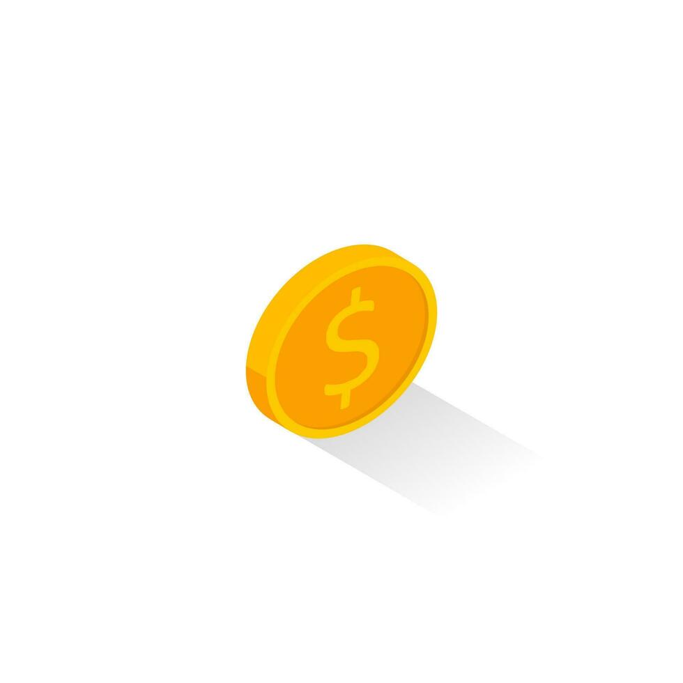 Gold coin right view Shadow icon vector isometric. Flat style vector illustration.