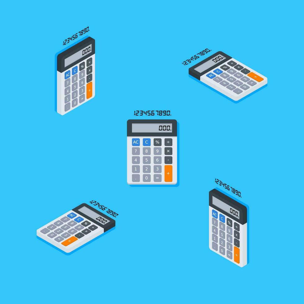 Calculator and Digital number Isometric and Flat icon vector. Flat style vector illustration.