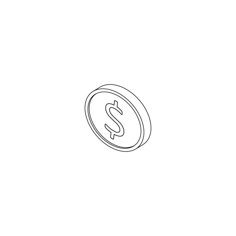 Gold coin left view Black Outline icon vector isometric. Flat style vector illustration.