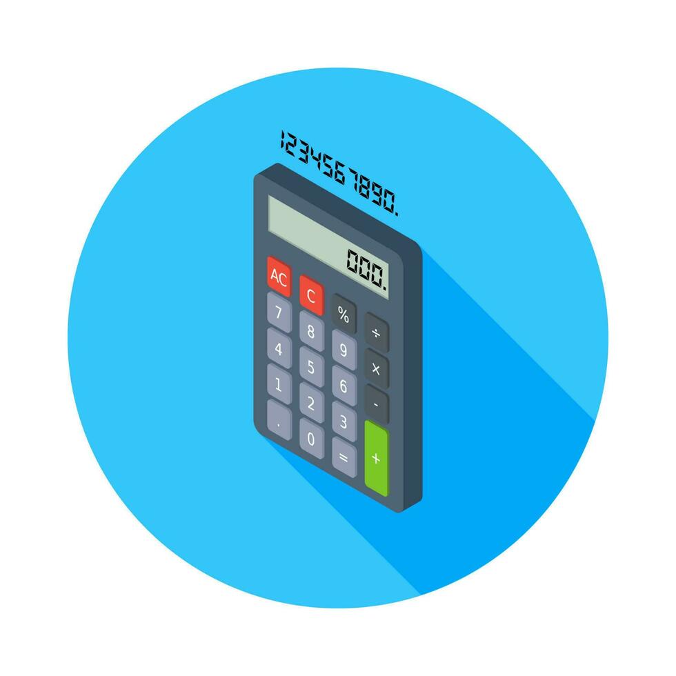 Calculator and Digital number left view icon vector isometric. Flat style vector illustration.