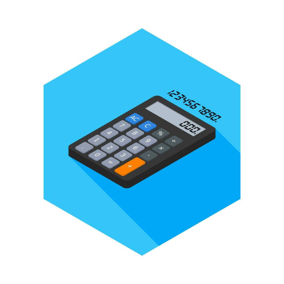 calculadora y digital número izquierda ver icono vector isométrico plano estilo vector ilustración.