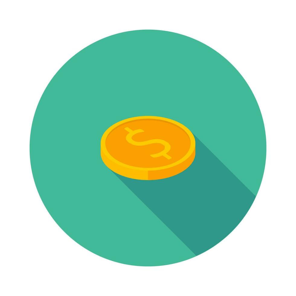 Gold coin right view icon vector isometric. Flat style vector illustration.