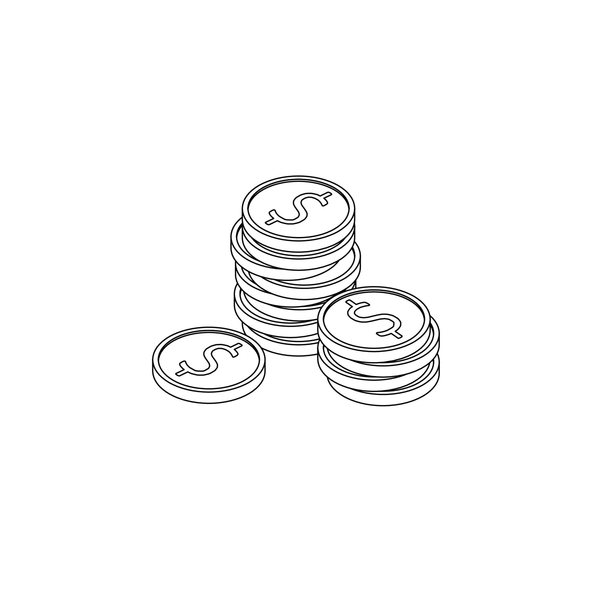 Gold coins stack Black Outline icon vector isometric. Flat style vector ...