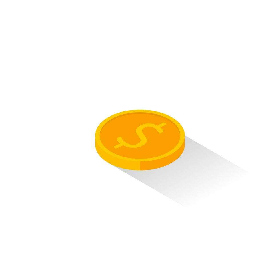 Gold coin left view Shadow icon vector isometric. Flat style vector illustration.