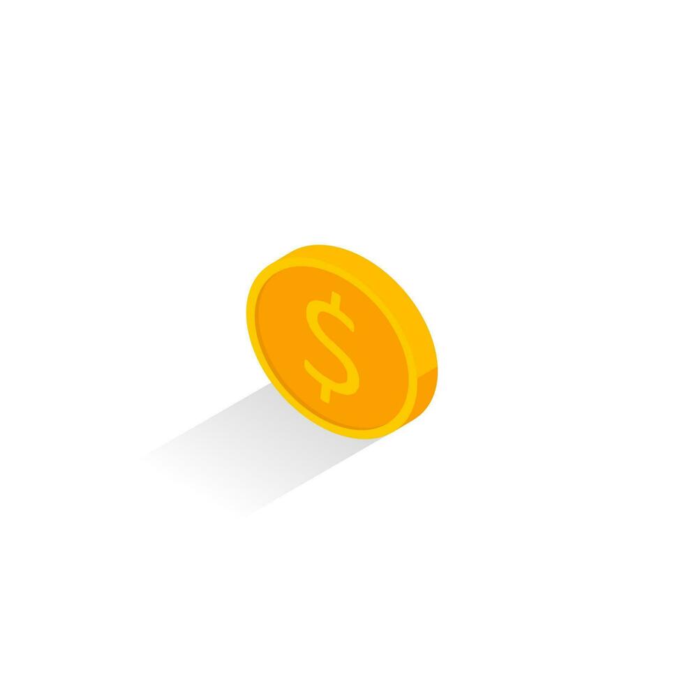 Gold coin left view Shadow icon vector isometric. Flat style vector illustration.