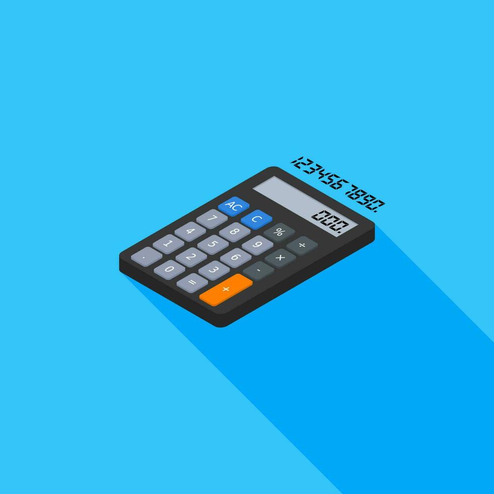 Calculator and Digital number left view icon vector isometric. Flat style vector illustration.