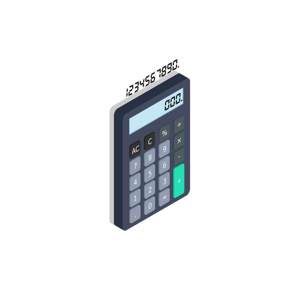 calculadora y digital número Derecha ver sombra icono vector isométrico plano estilo vector ilustración.