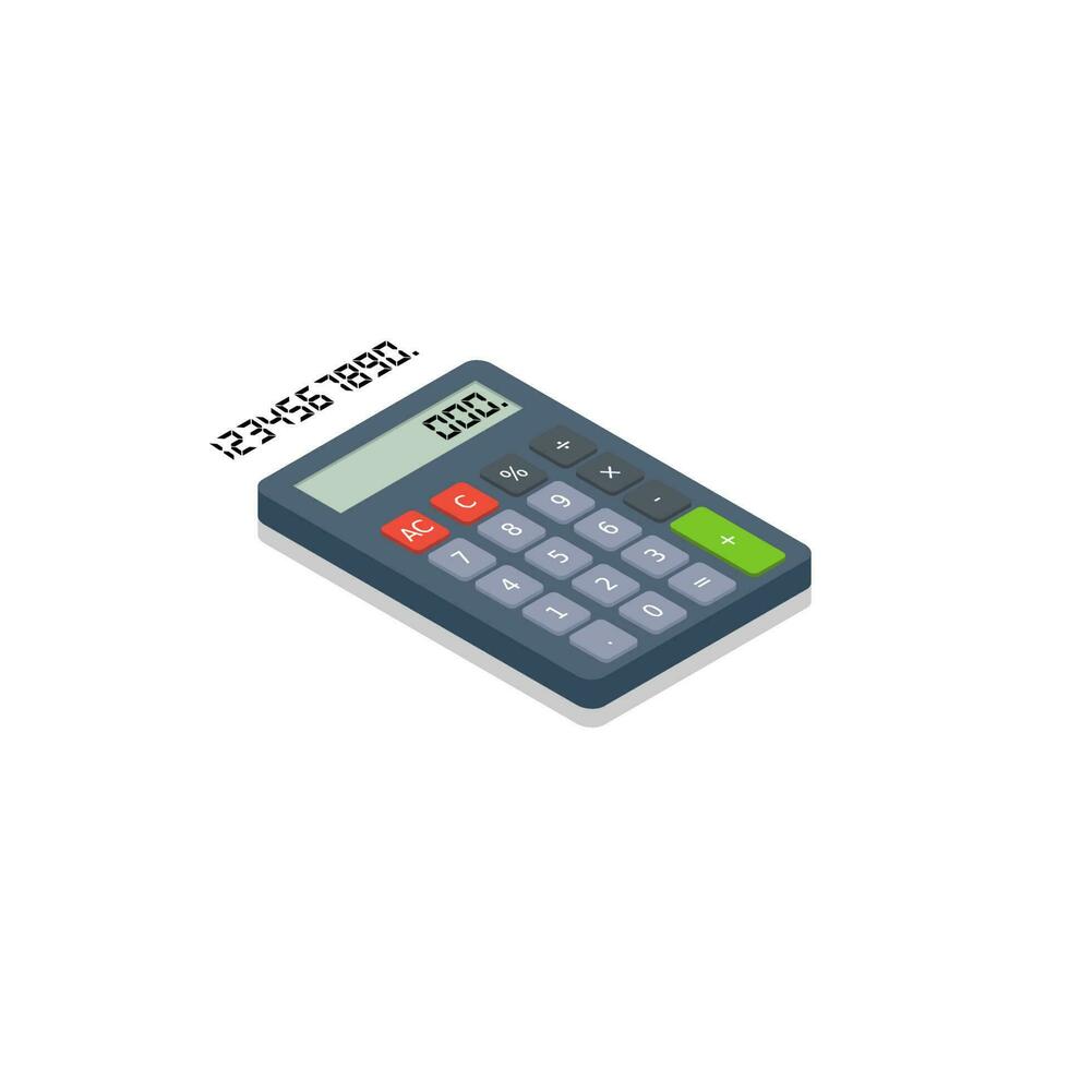 Calculator and Digital number right view Shadow icon vector isometric. Flat style vector illustration.