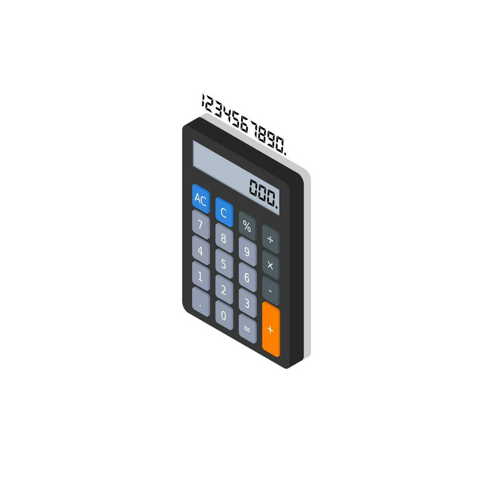 Calculator and Digital number left view Shadow icon vector isometric. Flat style vector illustration.