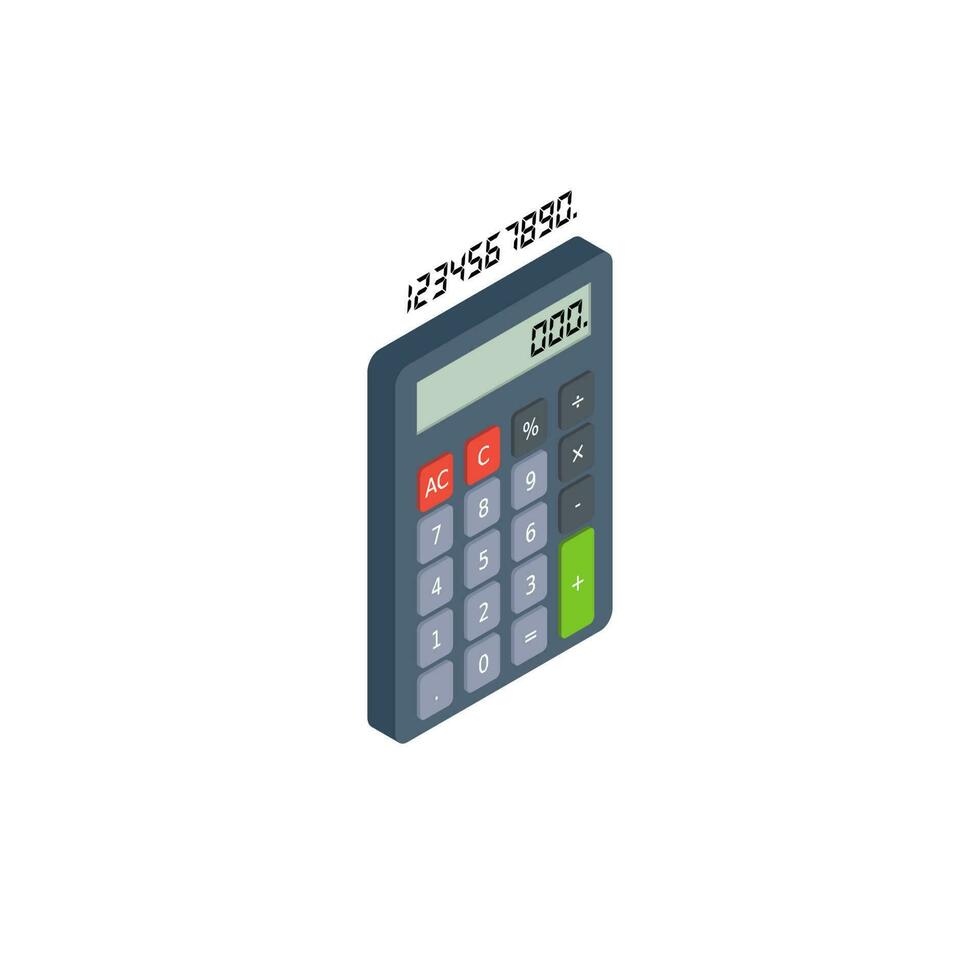 Calculator and Digital number right view White Background icon vector isometric. Flat style vector illustration.
