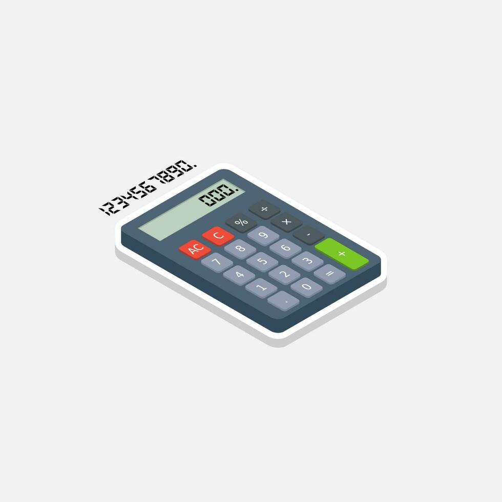 Calculator and Digital number right view White Stroke and Shadow icon vector isometric. Flat style vector illustration.