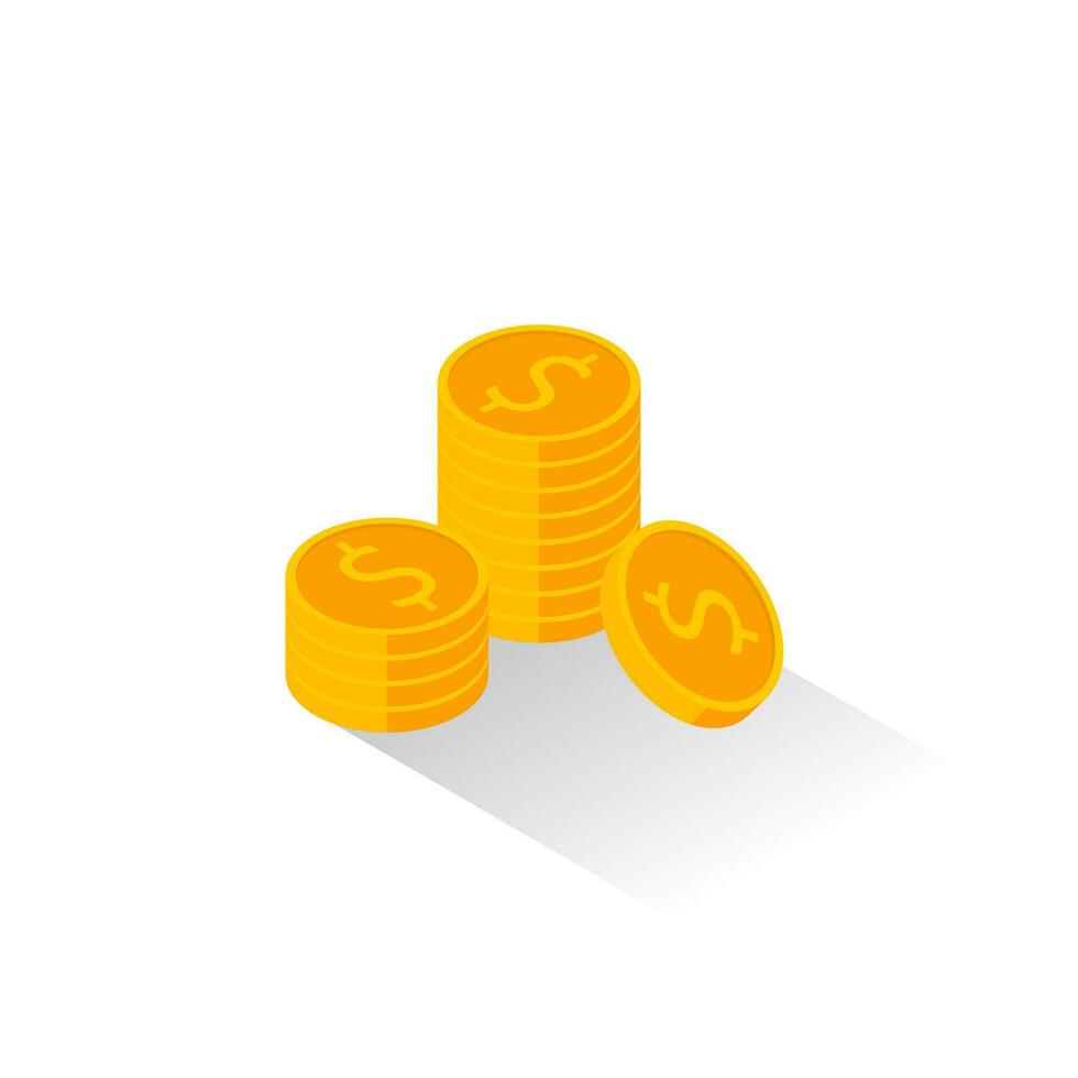 Gold coins stack Shadow icon vector isometric. Flat style vector illustration.