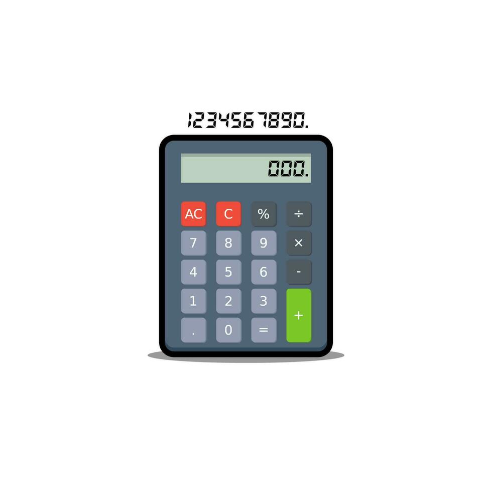 Calculator and Digital number Black Stroke and Shadow icon vector isolated. Flat style vector illustration.