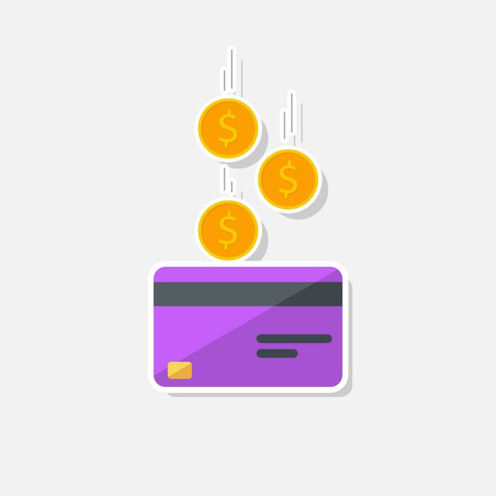 Cash get a bank card Purple - White Stroke with Shadow icon vector isolated. Cashback service and online money refund. Concept of transfer money, e-commerce, saving account.