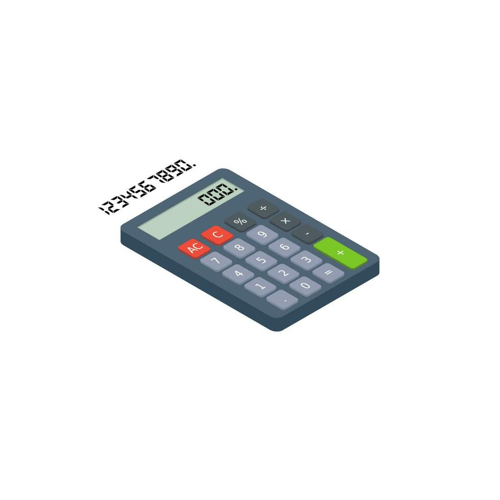 calculadora y digital número Derecha ver blanco antecedentes icono vector isométrico plano estilo vector ilustración.
