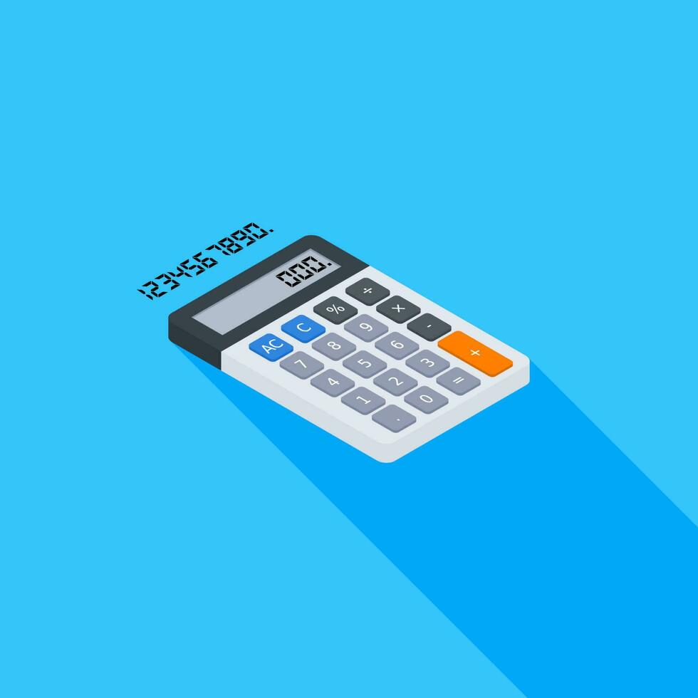 Calculator and Digital number right view icon vector isometric. Flat style vector illustration.