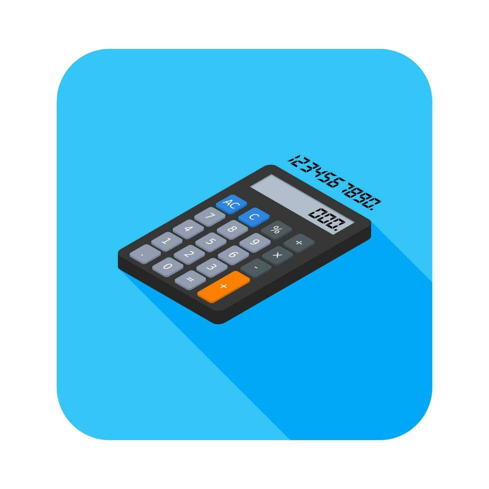 Calculator and Digital number left view icon vector isometric. Flat style vector illustration.