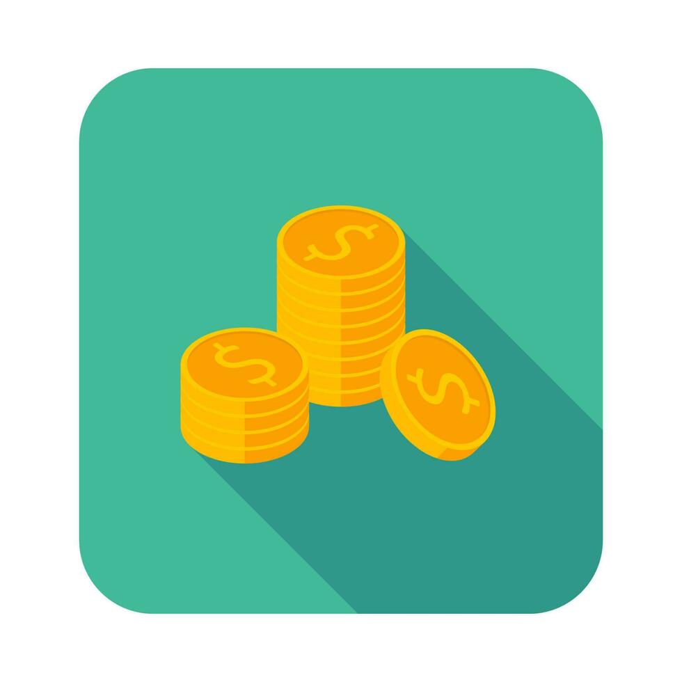 Gold coins stack icon vector isometric. Flat style vector illustration.