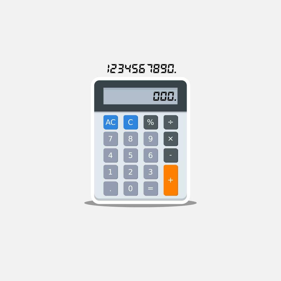 Calculator and Digital number White Stroke and Shadow icon vector isolated. Flat style vector illustration.