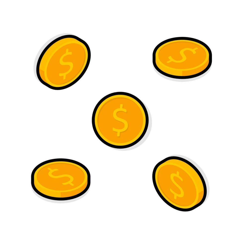 oro moneda isométrica y plano - negro carrera y sombra icono vector. plano estilo vector ilustración.