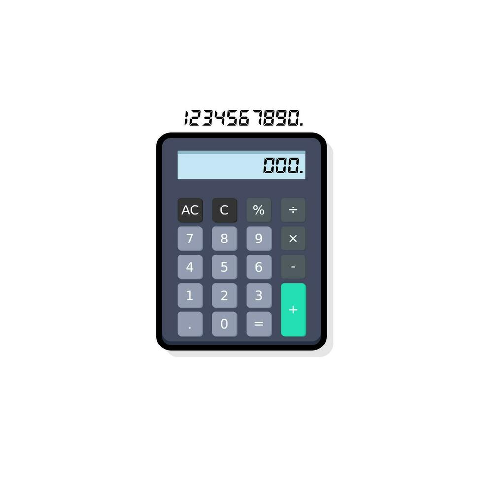 Calculator and Digital number Black Stroke and Shadow icon vector isolated. Flat style vector illustration.