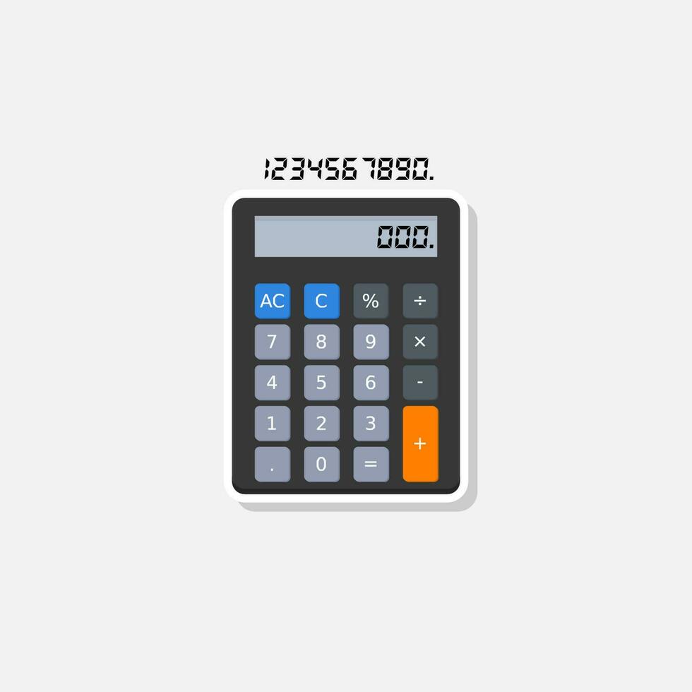 calculadora y digital número blanco carrera y sombra icono vector aislado. plano estilo vector ilustración.